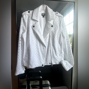 INC International Concepts Eyelet White Leather Jacket